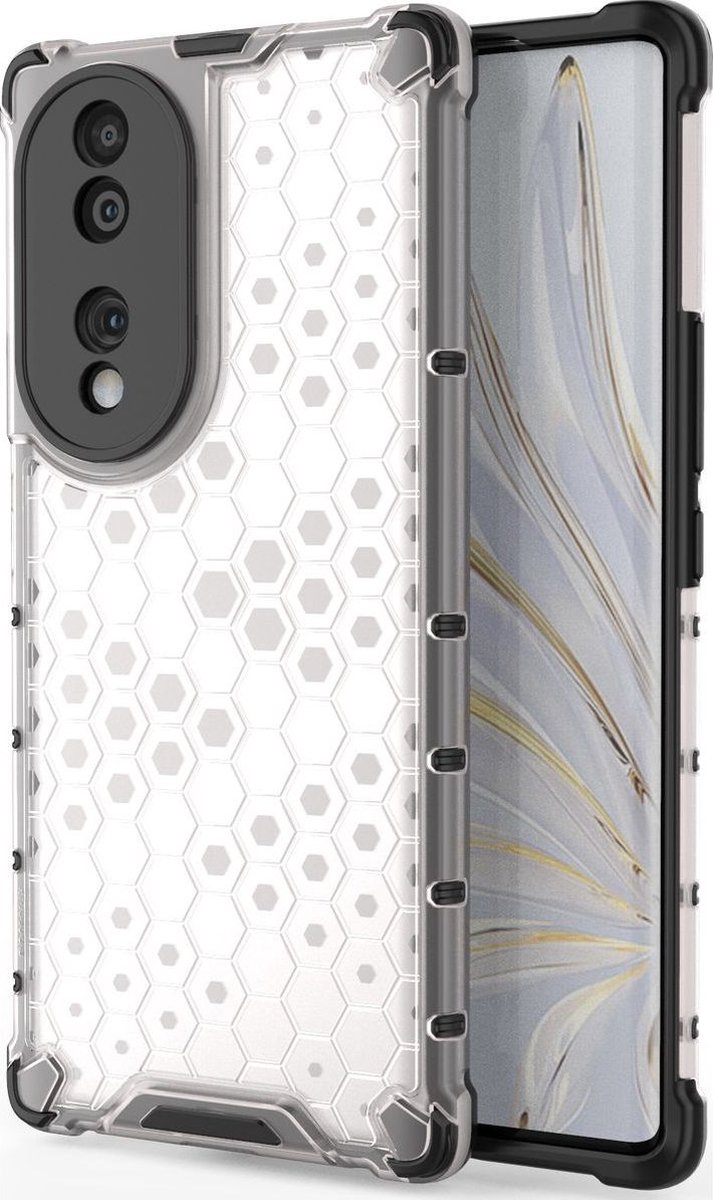 Mobigear Hoesje geschikt voor HONOR 70 Telefoonhoesje Hardcase | Mobigear Honeycomb Backcover Shockproof | Schokbestendig 70 Telefoonhoesje | Anti Shock Proof - Wit