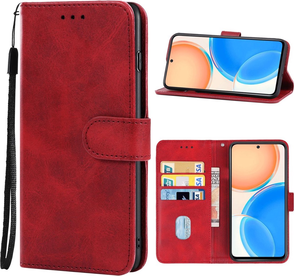 Mobigear Telefoonhoesje geschikt voor HONOR X8 Hoesje | Mobigear Wallet Bookcase Portemonnee | Pasjeshouder voor 2 Pasjes | Telefoonhoesje voor Pinpas / OV Kaart / Rijbewijs - Rood
