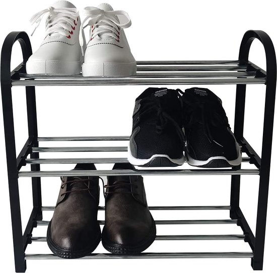 JZHHRPP 3 lagen zwart schoenenrek kunststof schoenenrek klein schoenenrek  eenvoudige... | bol.com