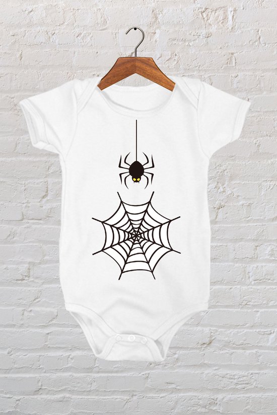 Hospitrix Baby Rompertje met Print Halloween Spin | 74-80 maat | 6-12 maanden | Korte Mouw | Cadeau voor Zwangerschap | Bekendmaking | Aankondiging | Halloween kostuum Baby