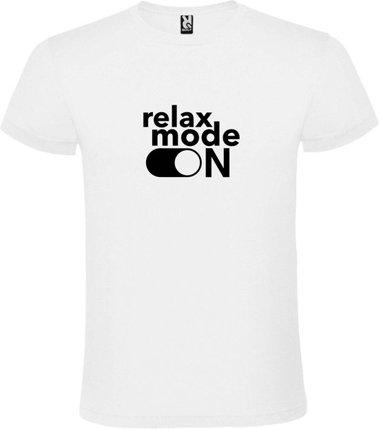 Wit T-Shirt met “ Relax Mode On “ afbeelding Zwart Size S