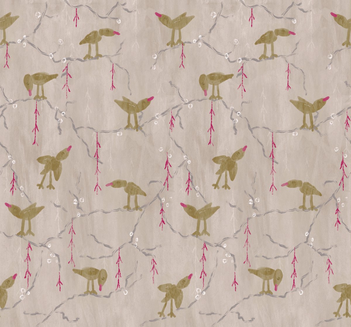 Stapelgoed - Fotobehang - Bobbie Bird - Pink - 2,8x3m