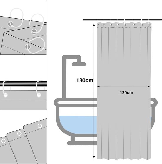 Rideau de douche 200x200 cm (LxH),Rideaux de douche imperméables