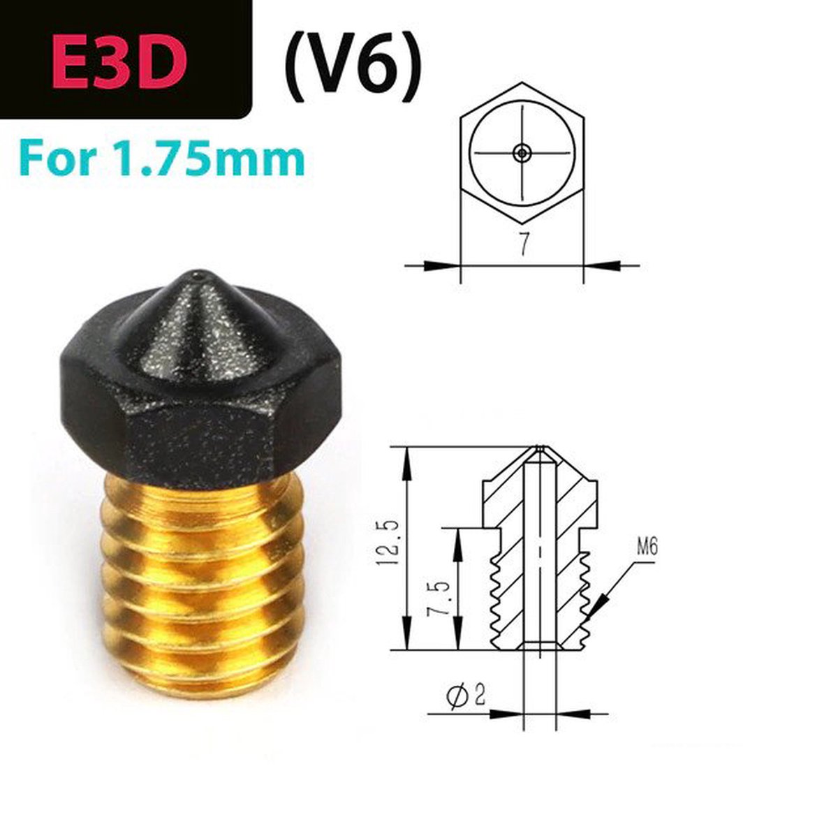 3D Printer Nozzles E3D V6 Nozzle 0.4mm - PFTE coating - Non Stick