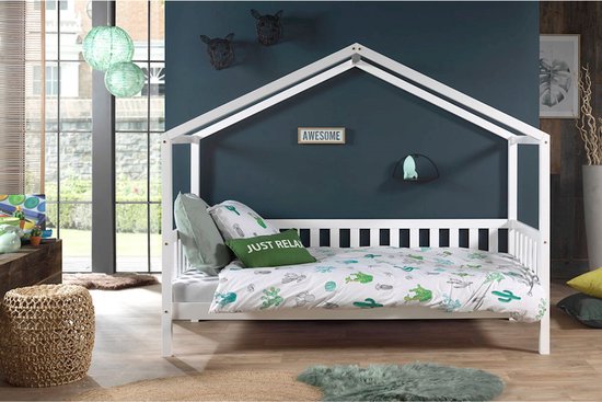 Vipack Kinderbed Dallas 90x200cm - Sofabed als Huis - Bed met Dak - Peuterbed - Ledikant - Kajuitbed - Wit