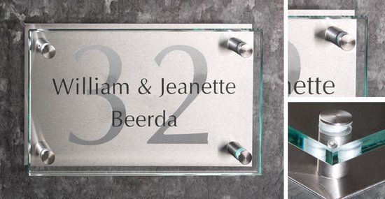 plaque signalétique - plaque signalétique - verre clair - plaque arrière en acier inoxydable - acier inoxydable brossé - plaque signalétique en acier inoxydable - plaque d'immatriculation