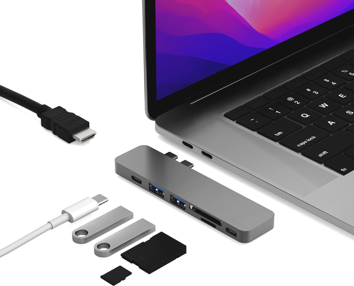 iMounts USB-C hub Macbook Air/Pro - HDMI - Thunderbolt 3 - Space Gray - iMounts
