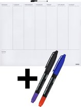 DESQ® Weekplanner 40 x 50 cm + 2 stiften - Horizontale indeling | Randloos | Whiteboardmarker | Magnetisch | Droog uitwisbaar | Nederlands