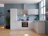 Hoekkeuken 280  cm - complete keuken met apparatuur Malia  - Wit/Beton - soft close - keramische kookplaat - vaatwasser - afzuigkap - oven    - spoelbak