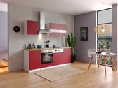 Goedkope keuken 220  cm - complete keuken met apparatuur Malia  - Wit/Rood - soft close - elektrische kookplaat - vaatwasser - afzuigkap - oven    - spoelbak