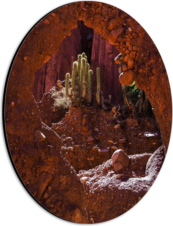 WallClassics - Dibond Ovaal - Oranje Brokkelige Rotsen  - 21x28 cm Foto op Ovaal (Met Ophangsysteem)