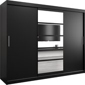 InspireMe - Armoire à 3 portes coulissantes, Style moderne, Une armoire avec des étagères et un miroir (LxHxP): 250x200x62 - VENEZIA I 250 Zwart Mat mat 4 tiroirs
