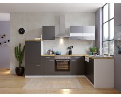 Hoekkeuken 280  cm - complete keuken met apparatuur Malia  - Wit/Grijs - soft close - keramische kookplaat - vaatwasser - afzuigkap - oven    - spoelbak