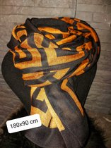 Fijne geblokte sjaal zwart met bruin koper