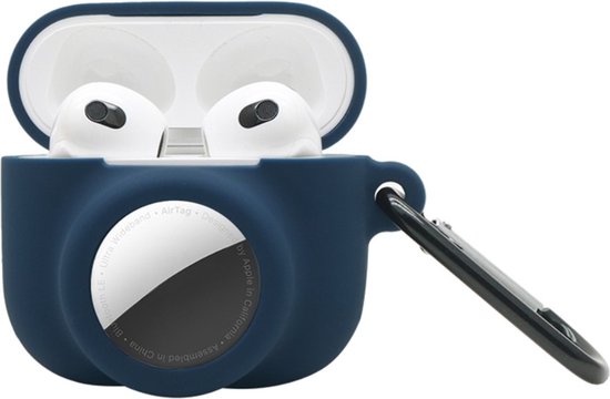 Foto: 2 in 1 airpods 3 en airtag case beschermhoes airpods 3 cover airpods 3 airtag hoesje geschikt voor apple airpods 3 donker blauw