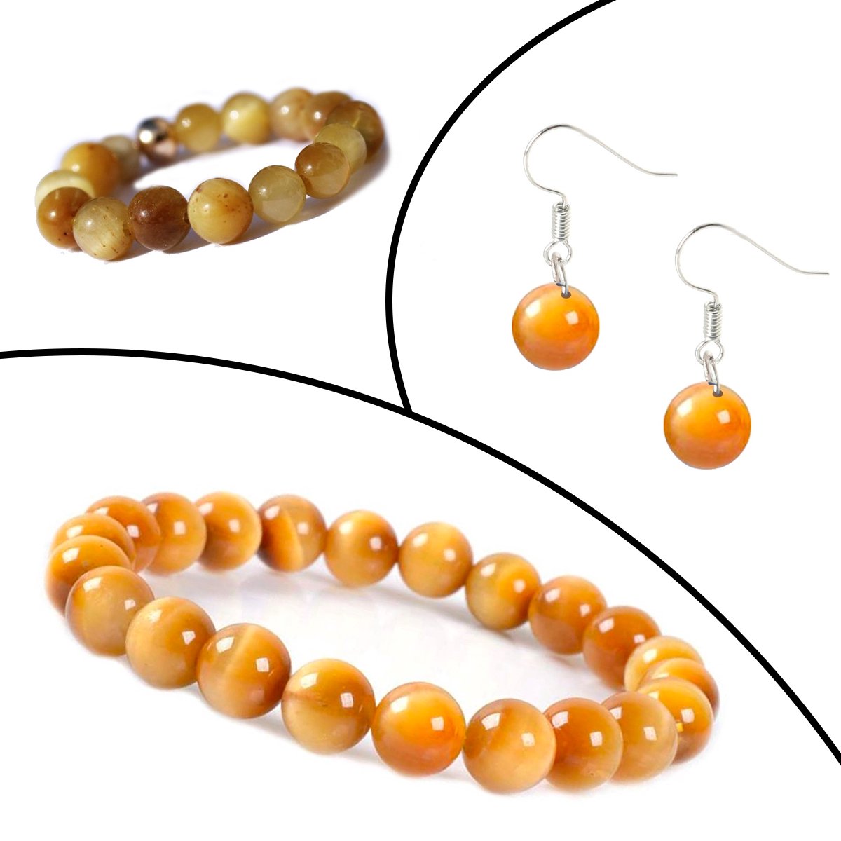 Bixorp Gems Edelstenen Sieraden Set Goudkleurige Tijgeroog - Ring + Armband + Oorbellen