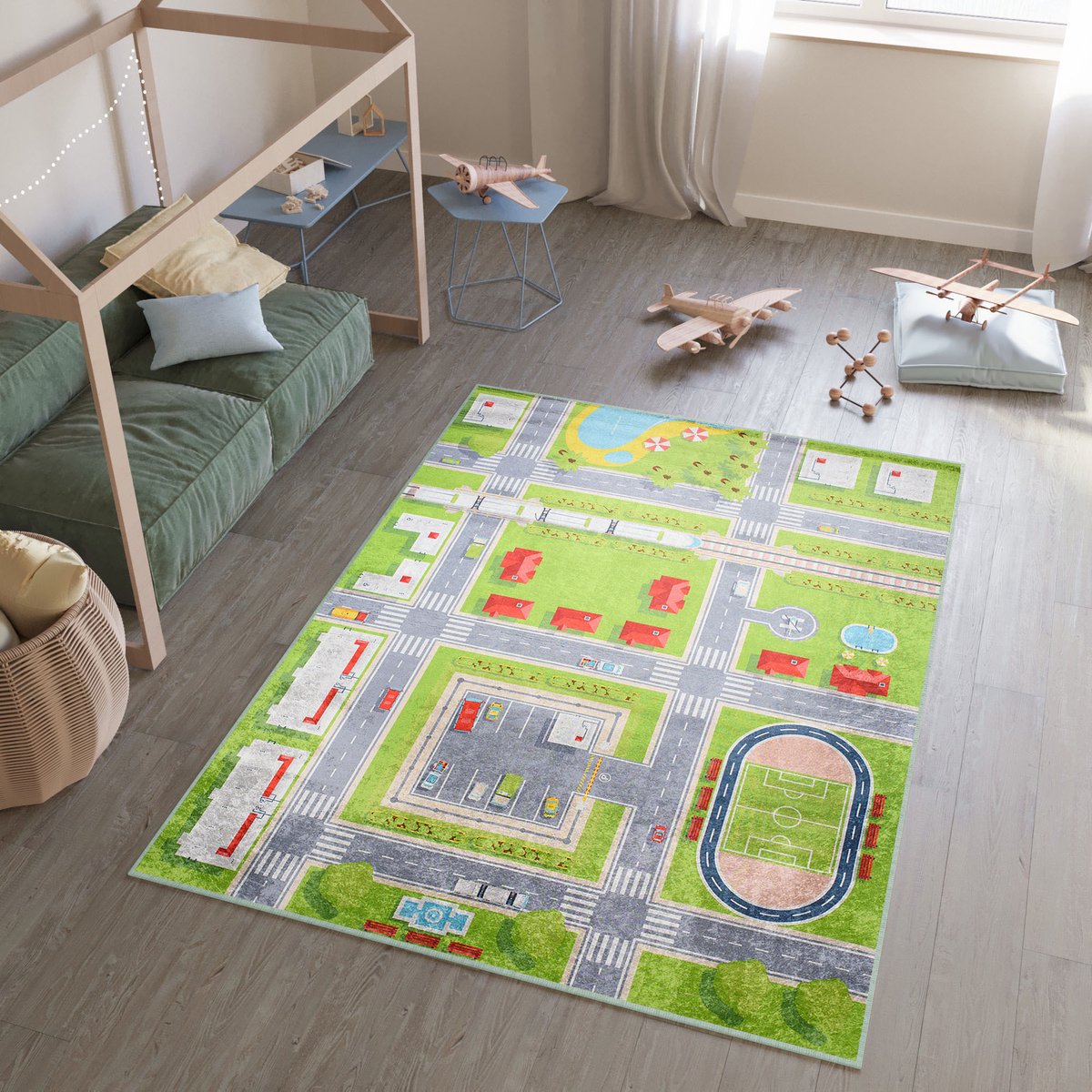 Tapiso Emma Vloerkleed Kinderkamer Babykamer Kleed Straat Speelmat- 160x230 Groen