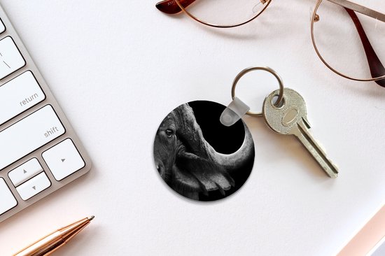 Porte-clés - Buffalo - Animaux - Zwart - Wit - Plastique - Rond - Cadeaux à distribuer