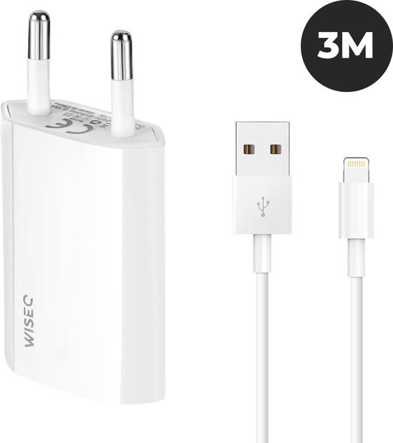 WISEQ iPhone Lader - USB Oplader inclusief Lightning kabel van 3 Meter -  Wit | bol.com