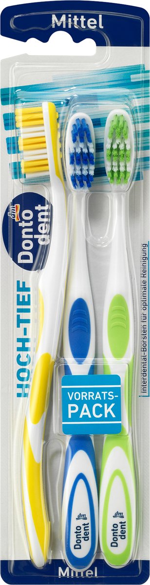 Dontodent Tandenborstel hoog-laag medium - voordeelverpakking - 3 stuks