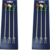ELCEE-HALY BV - Trendy Fonduevorken met miniatuur tulpjes - RVS - set van 6 - Rood / Wit / Blauw