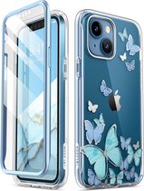 COSMO 360° Backcover Hoesje Met Screen Protector Geschikt Voor iPhone 13 - Blauwe Vlinders
