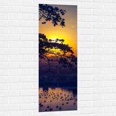 WallClassics - Muursticker - Zon achter Takken - 40x120 cm Foto op Muursticker