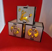 Boîtes de Noël avec lumière LED- lot de 3 pièces [Noël] [Décoration de Noël][bois]