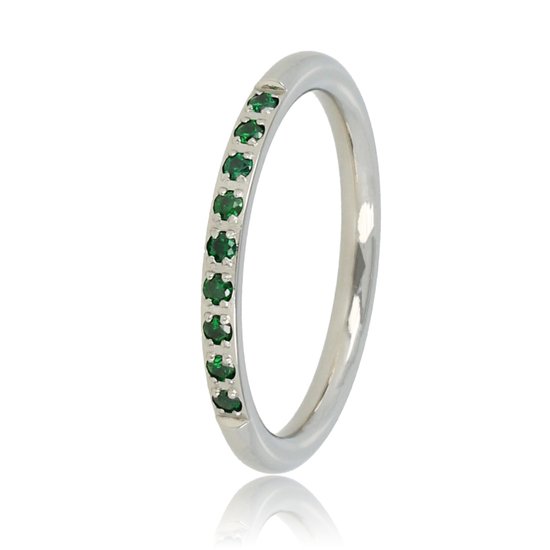 Fijne aanschuifring zilverkleurig met groene steentjes - Smalle en fijne ring met groene zirkonia steentjes - Met luxe cadeauverpakking