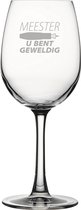 Gegraveerde witte wijnglas 36cl een betere meester bestaat niet