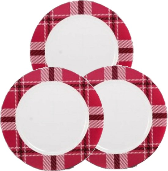 Bord - 6x - kunststof - rood/wit motief - herbruikbaar - 33 cm