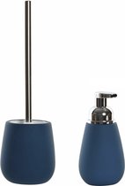 Items - Toiletborstel in houder 39 cm en zeeppompje 280 ml keramiek donkerblauw