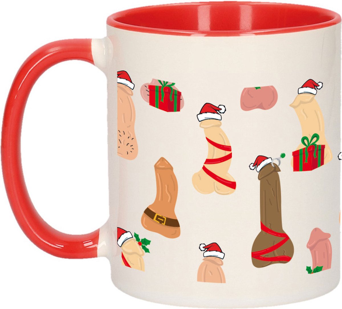 Bellatio Decorations Foute humor Kerst cadeau mok met feestelijke piemels - rood