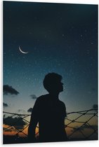 WallClassics - Plaque de Mousse PVC - Silhouette de Personne sous Ciel Étoilé - Photo 80x120 cm sur Plaque de Mousse PVC (Avec Système d'accrochage)
