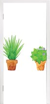 Deursticker Bloempot - Waterverf - Planten - 85x215 cm - Deurposter