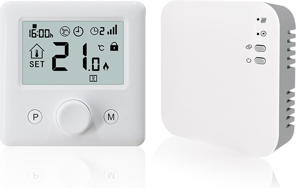 Thermostat d'ambiance avec horloge RF - Commandes câbles et sans fil