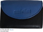 Massi Miliano Kleine Portemonnee Unisex Nappa Leer Zwart/Blauw - (A1-04-(6+8) -9,5X2X6CM -