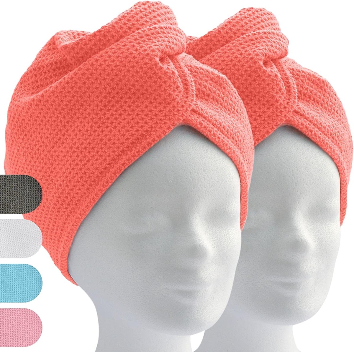 ELEXACARE haartulband, tulband handdoek met knoop (2 stuks, koraalrood / oranje), microvezel handdoek voor hoofd en lang haar