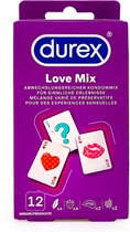 Durex Love Mix Condooms - 12 stuks - 4x aardbeismaak - 2x intens orgasme (ribbels, nopjes en gel) - 4x ultra extra gevoel - 2x pleasure me (ribbels en nopjes) - Discreet verpakt