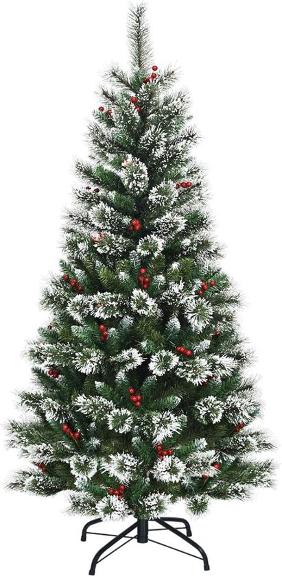 Mara Kunstkerstboom - Rode Bessen - Sneeuw - Denneboom - Metalen standaard - PVC - 210 cm