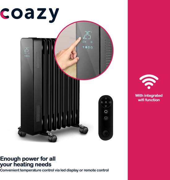 Coazy Olieradiator Elektrische Verwarming tot 2500W met Wifi ZWART -  Olieradiator... | bol.com