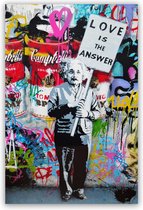 Banksy Schilderij -  Einstein Love is the Answer - 80x120 - Plexiglas Schilderij