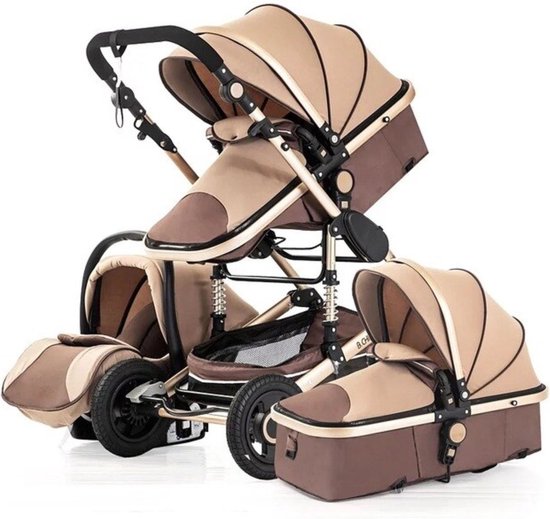 Kinderwagen 3-in-1 – Luxe kinderwagen - Buggy – Wandelwagen - Multifunctioneel – opklapbaar – Incl autostoel – Khaki