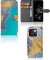 Flip Case OnePlus 10T Hoesje Marble Blue Gold