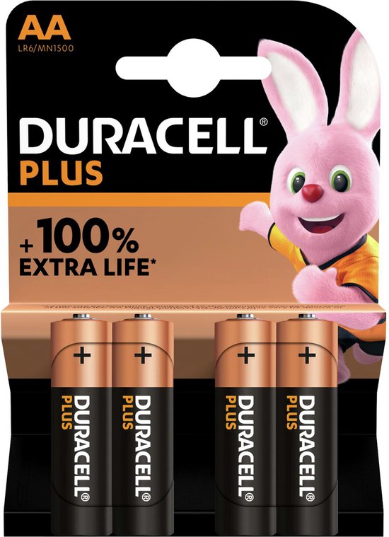 Duracell Plus 100, Batterie à usage unique, AA, Alcaline, 1,5 V, 4 pièce(s), Multicolore