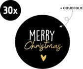 30x sluitsticker Merry christmas zwart | Goudfolie letters | 40 mm | sluitzegel kerst | Kerst etiketten | Kerst | Sticker kerstkaart | Kerstkaarten sluiten