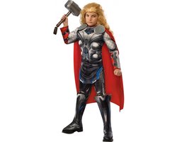 foto van Super hero Marvel Thor verkleedkostuum + masker voor kinderen - maat S 110-120 cm - Carnaval, Halloween en verjaardag pak kids suit