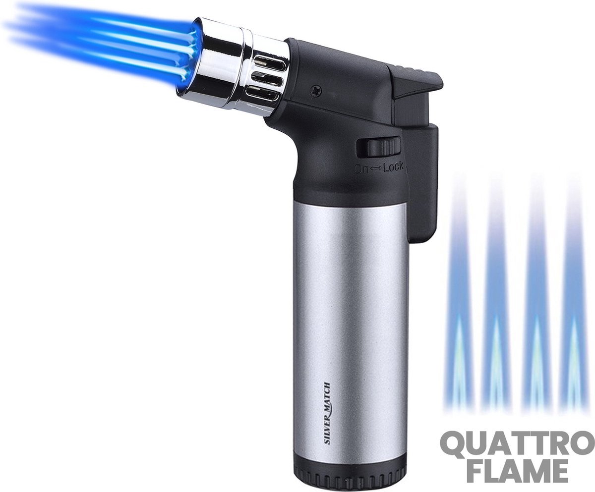 Goedkoopste Silver Match Quattro Torch - Zilver - 4 vlammen - Aansteker - Navulbaar - Vuurwerk - Gasbrander