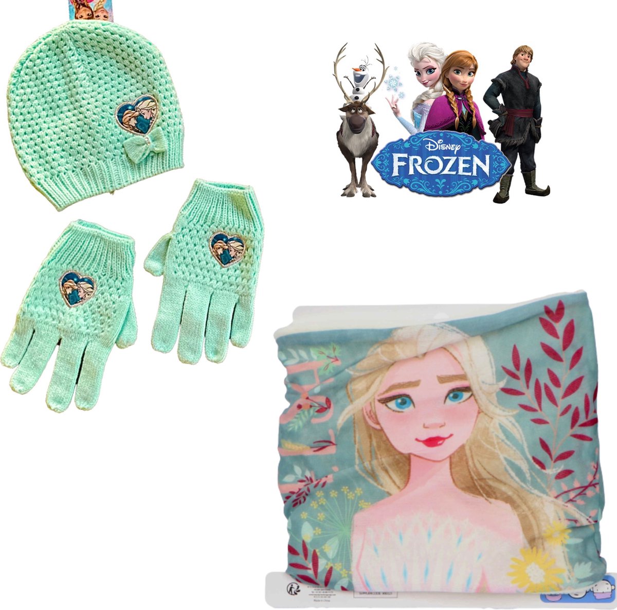 Disney Frozen set - Muts+Handschoenen+Colsjaal - Groen - Maat 52 cm (±3-6 jaar)