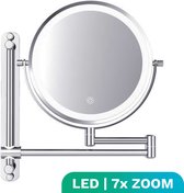 Make Up Spiegel met Led Verlichting - 7X Vergroting - Wandspiegel Rond - Scheerspiegel Wandmodel - Badkamer - Douche - Chroom